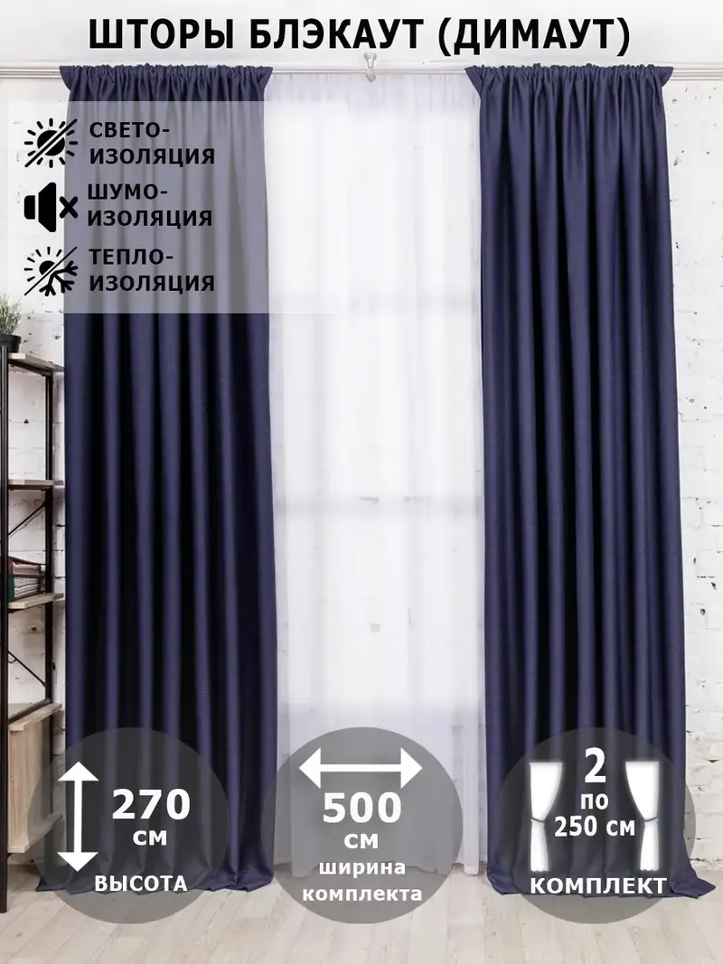 Шторы блэкаут синий 3910S22